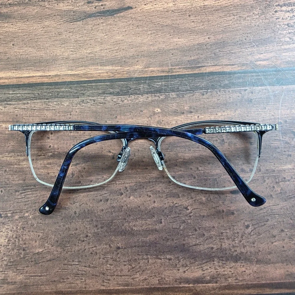 Tura TE247 Navy Blue Semi Rimless Cat Eye Eyeglasses Crystal Temples 52-18-135